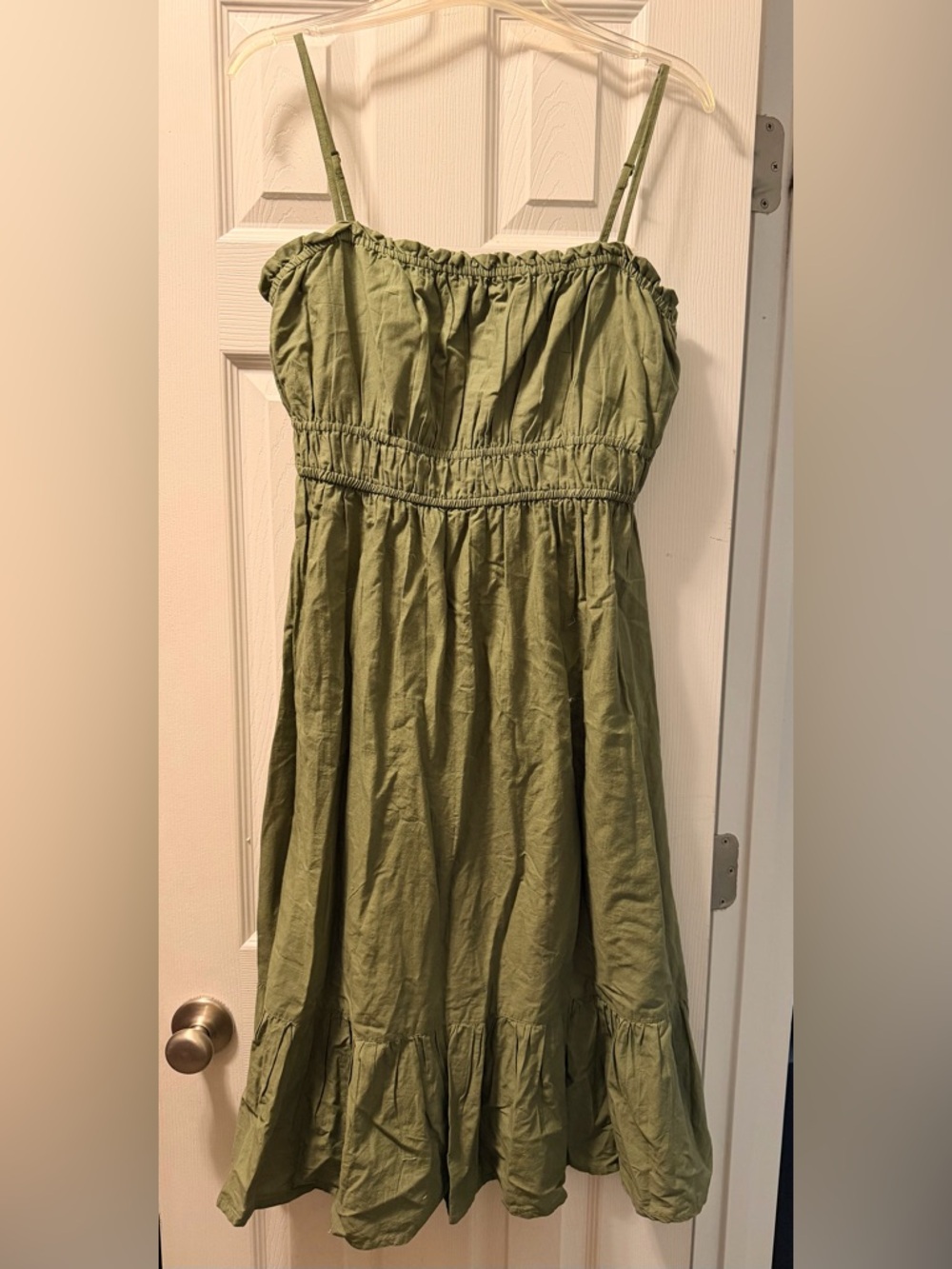 Olive Green Girls' Sundress with Smocked Bodice